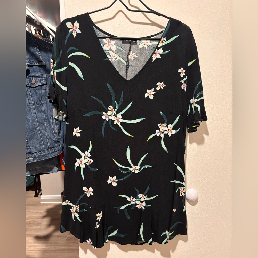 Cotton On Black Floral V-Neck dress